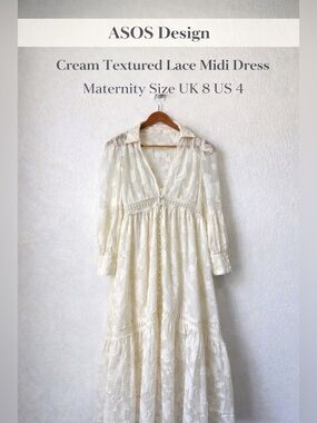 ASOS Design Cream Textured Lace Midi Dress Maternity Size US 4